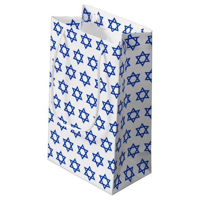 White Israeli Flag Gifts Bag, Patriotic Israel Small Gift Bag (Back Angled)