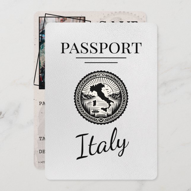 White Italy Passport Save The Date (Front/Back)