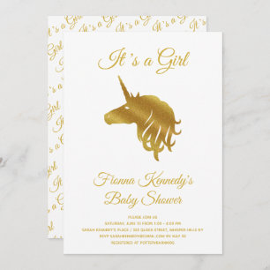 White It's a Girl Unicorn Baby Shower Invitation
