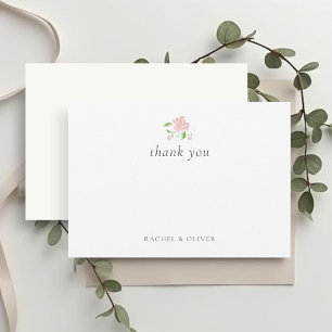 White & Ivory   Blush Floral Flat Wedding  Thank You Card