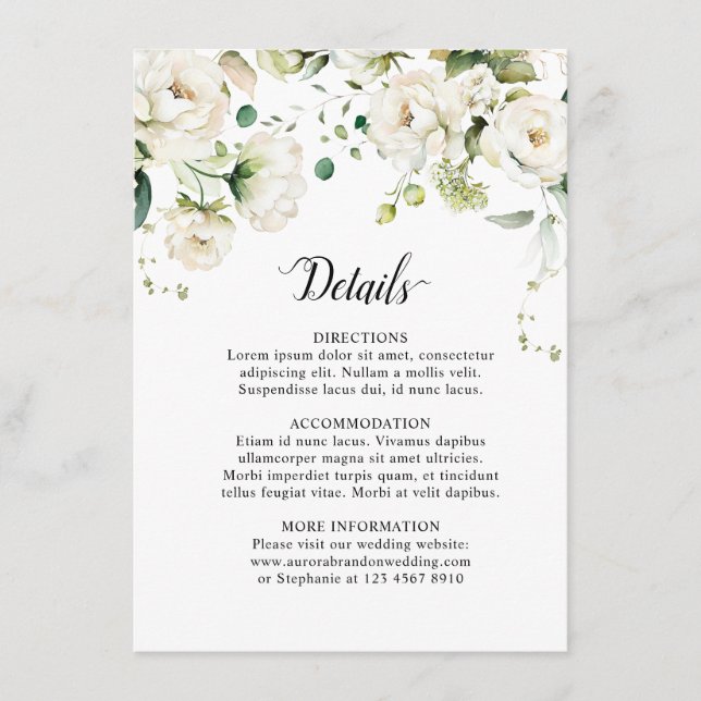 White Ivory Cream Roses Floral Botanical Wedding E Enclosure Card (Front)