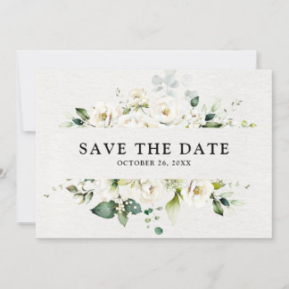 White Ivory Cream Roses Floral Botanical Wedding S Save The Date