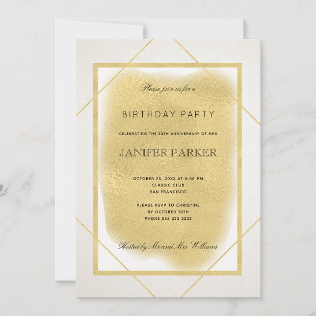 White ivory faux gold framed formal birthday party invitation (Front)