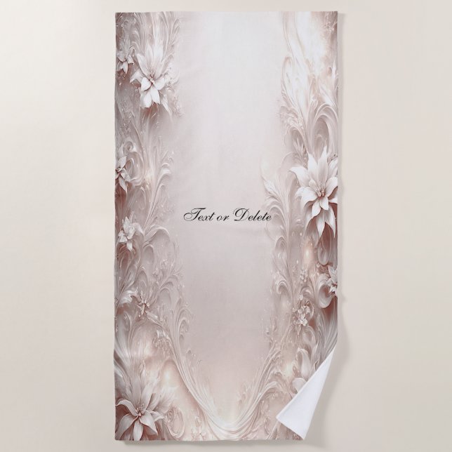 White Ivory Floral Beach Towel (Front)