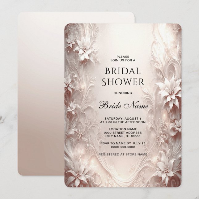 White Ivory Floral Bridal Shower Invitation (Front/Back)