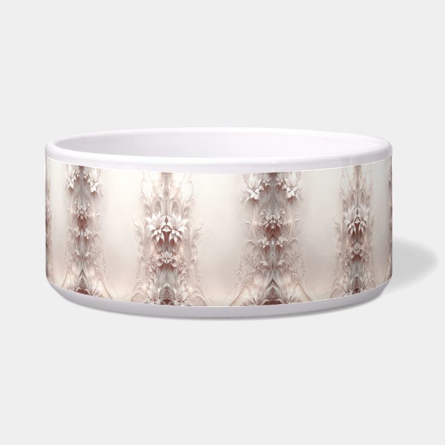 White Ivory Floral Ceramic Pet Bowl (Front)