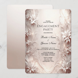 White Ivory Floral Engagement Invitation