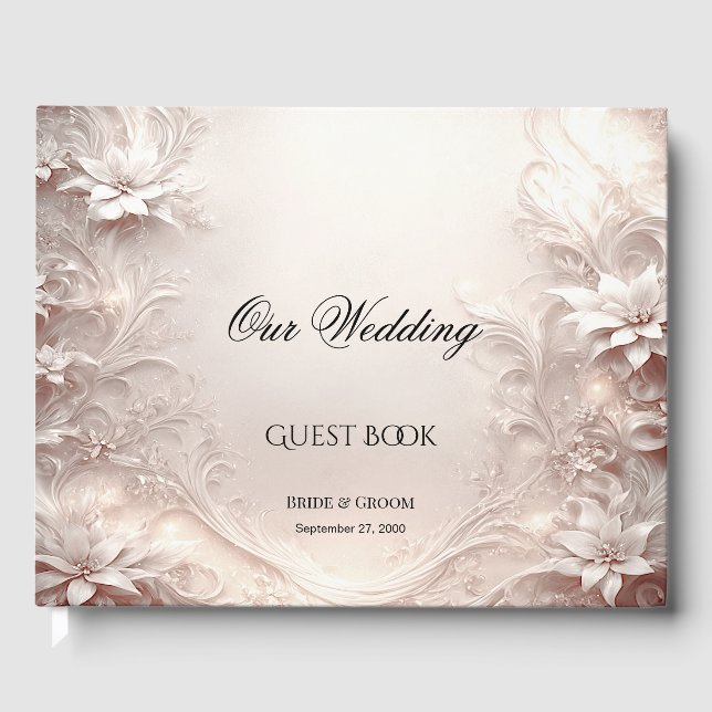 White Ivory Floral Guest Book (Front)