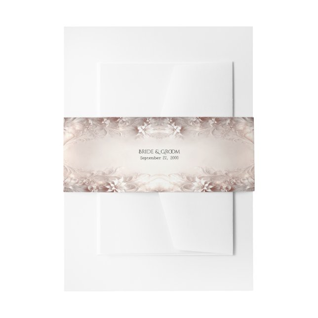 White Ivory Floral Invitation Belly Band (Front Example)