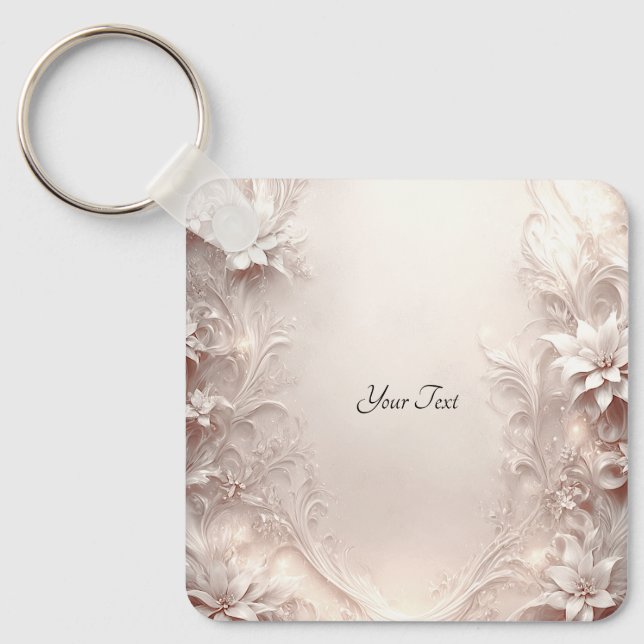 White Ivory Floral Keychain (Front)