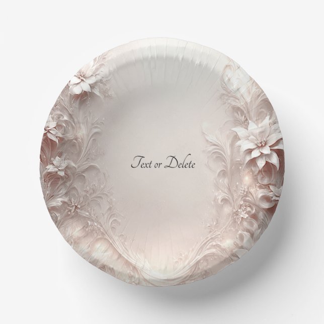 White Ivory Floral Paper Bowls Paper Plate (Front)
