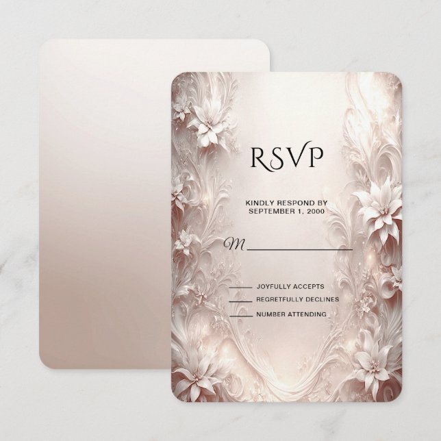 White Ivory Floral RSVP Card (Front/Back)