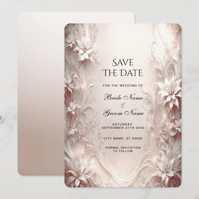 White Ivory Floral Save The Date (Front/Back)