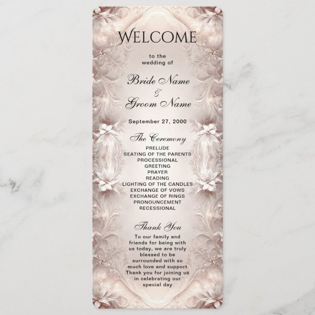 White Ivory Floral Wedding Program Programme (Front)