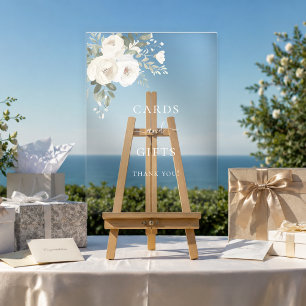 White ivory florals wedding cards gifts acrylic sign