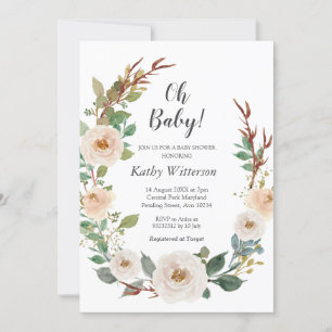 White Ivory Gender Neutral Baby Shower Invitation