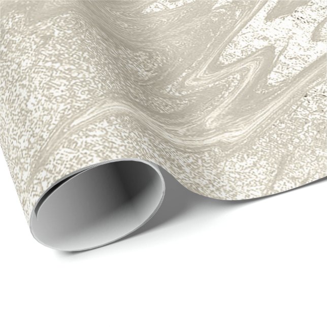White Ivory Gold Marble Molten Pastel Metal Titani Wrapping Paper (Roll Corner)