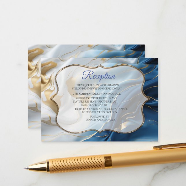 White & ivory gold marble on a silk enclosure card (Front/Back In Situ)