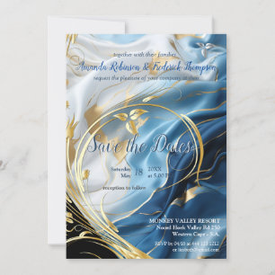 White & ivory gold marble on a silk invitation