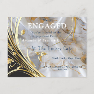 White & ivory gold marble on a silk  invitation postcard