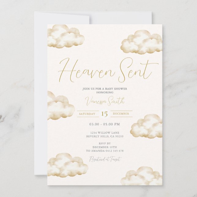 White Ivory Heaven Sent Baby Shower Party Invitation (Front)