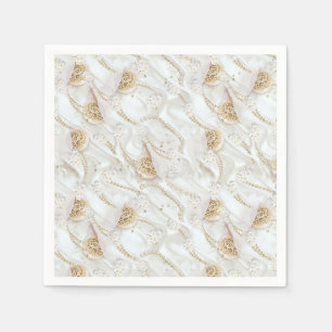 White-Ivory Silk & Ivory Champaign Pearls All-Over Napkin