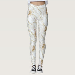 White-Ivory Silk & Ivory Champaign Pearls Leggings