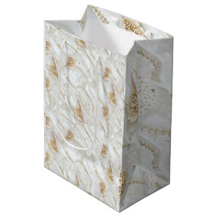 White-Ivory Silk & Ivory Champaign Pearls Medium Gift Bag