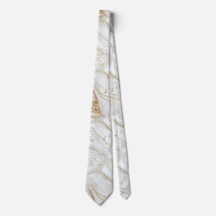 White-Ivory Silk & Ivory Champaign Pearls Tie
