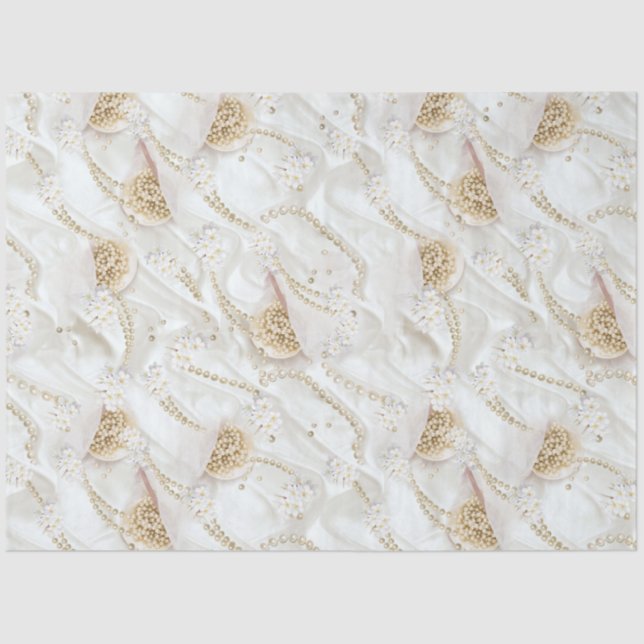 White-Ivory Silk & Ivory Champaign Pearls Tissue Paper (Front)