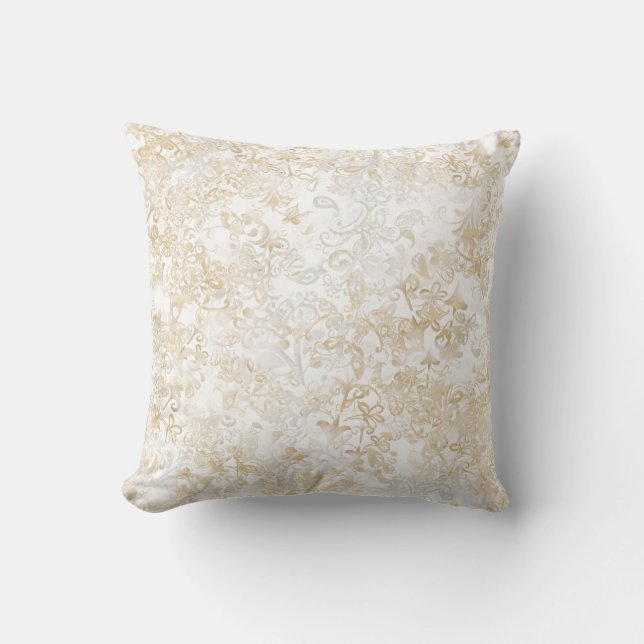 White ivory vintage floral pattern cushion (Front)