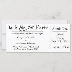 White Jack and Jill Shower Ticket Invitation