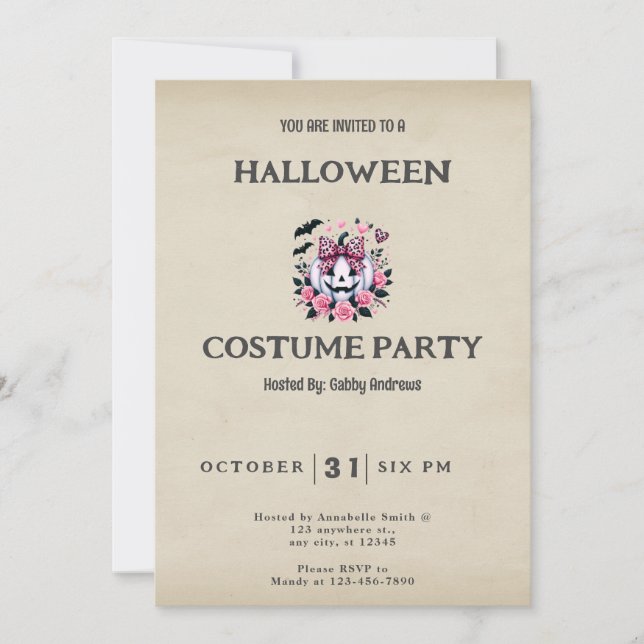 White Jack-O' Lantern Flowers Vintage Halloween Invitation (Front)