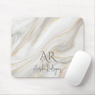 White Jade Marble Gold Glitter Customizable Mouse Mat