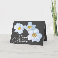 White Japanese Anemones Grey Colour Background