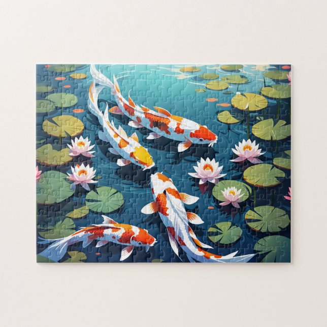 White Japanese Koi Fish in a Lake Jigsaw Puzzle (Horizontal)