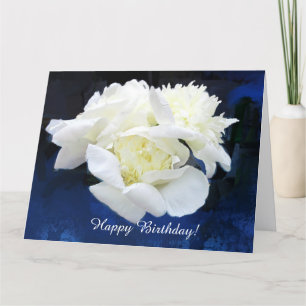 White Japanese Peonies Birthday Greeting Card