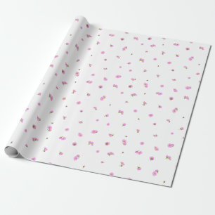 White Japanese Pink Cosmos Floral Pattern Wrapping Paper