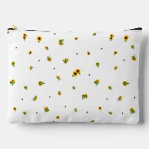 White Japanese Sunflower Floral Pattern Accessory Pouch