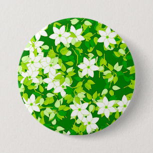 White jasmine among green leaves 7.5 cm round badge