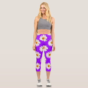 White jasmine on neon purple background capri leggings