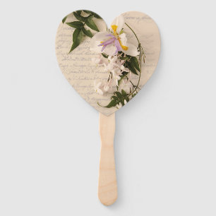 White jasmine with script hand fan