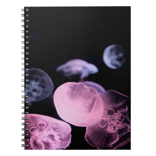 WHITE JELLYFISH IN WATER WITH BLACK BACKGROUND NOTEBOOK (Front)
