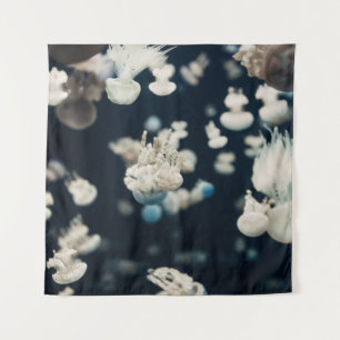 WHITE JELLYFISH UNDERWATER PHOTO TAPESTRY