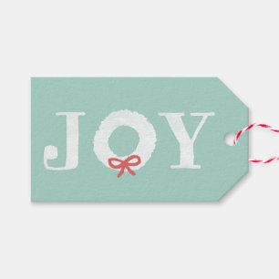White Joy Christmas Wreath Holiday Gift Tags