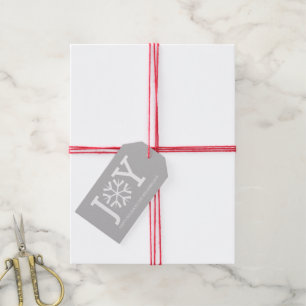 White JOY typography & snowflake grey Christmas Gift Tags