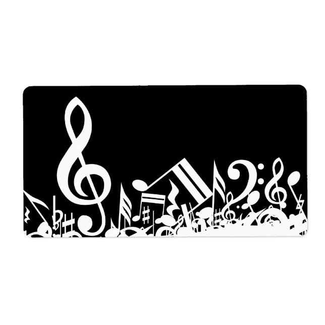 White Jumbled Musical Notes on Black (Front)