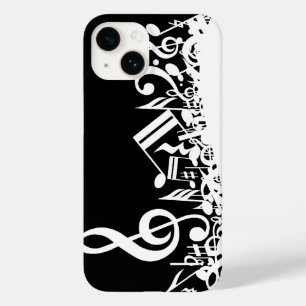 White Jumbled Musical Notes on Black Case-Mate iPhone 14 Case