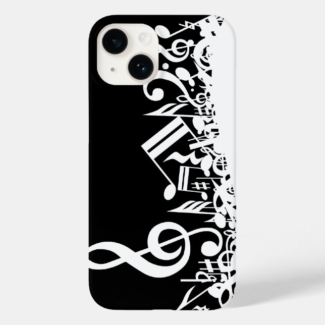 White Jumbled Musical Notes on Black Case-Mate iPhone Case (Back)