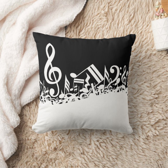 White Jumbled Musical Notes on Black Cushion (Blanket)
